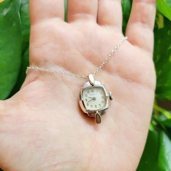 Vintage Caravelle by Bulova Classic Dainty Silver Watch Necklace - Picture 1 of 8